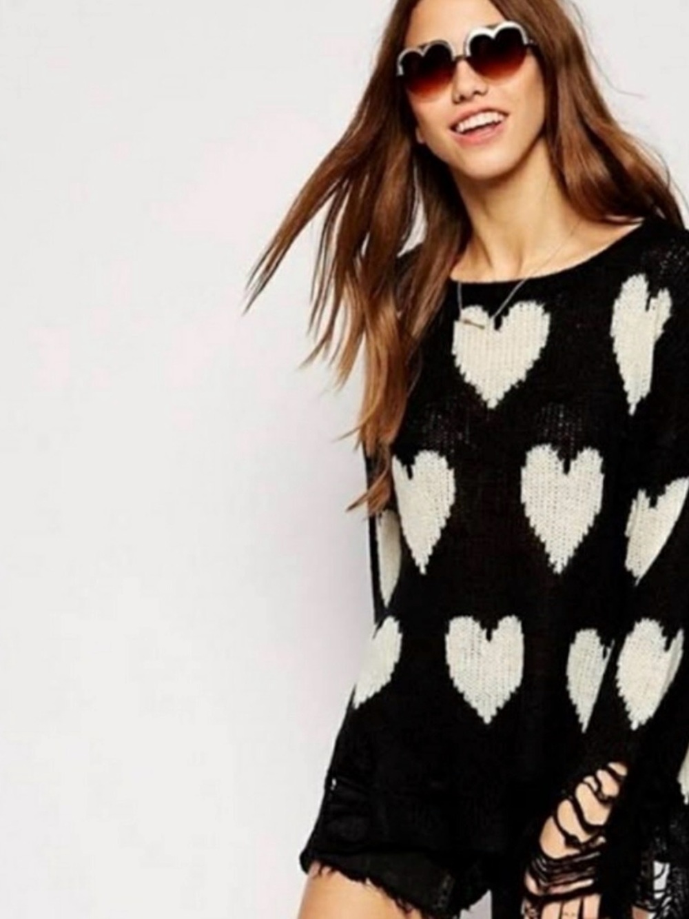 Wildfox Black Sweater with White Heart Pattern